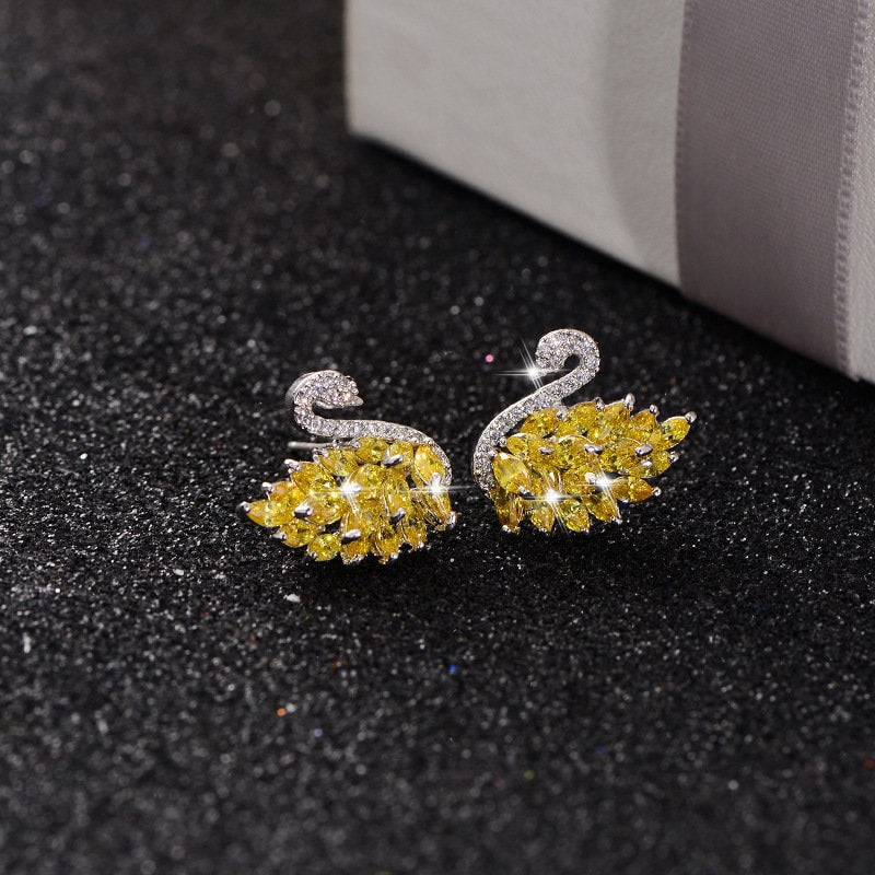 Swan Themed S925 Silver Zircon Stud Earrings