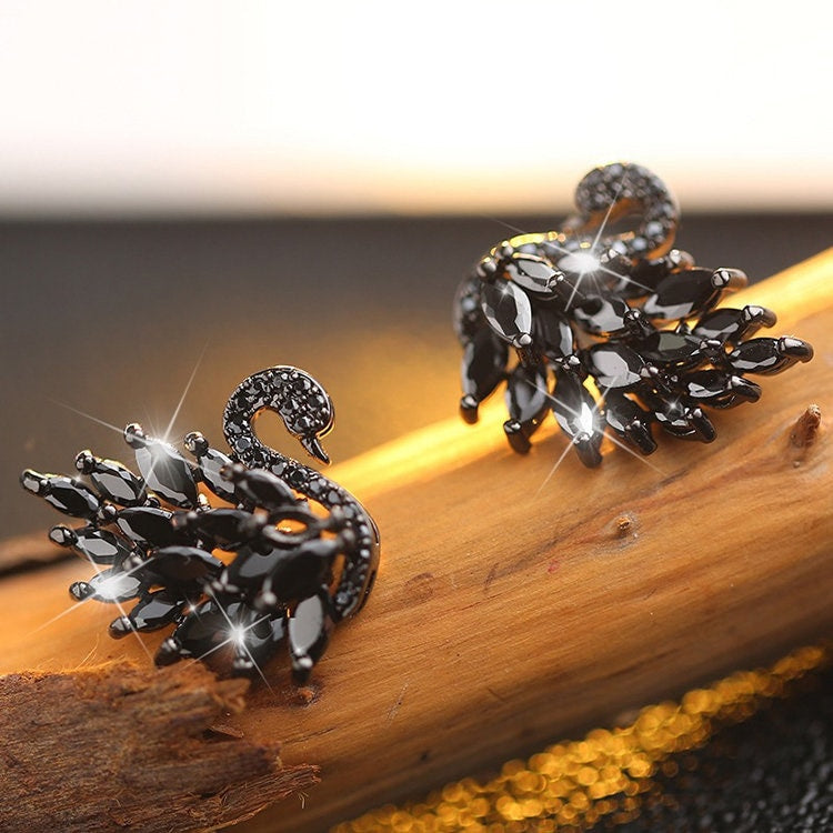Swan Themed S925 Silver Zircon Stud Earrings