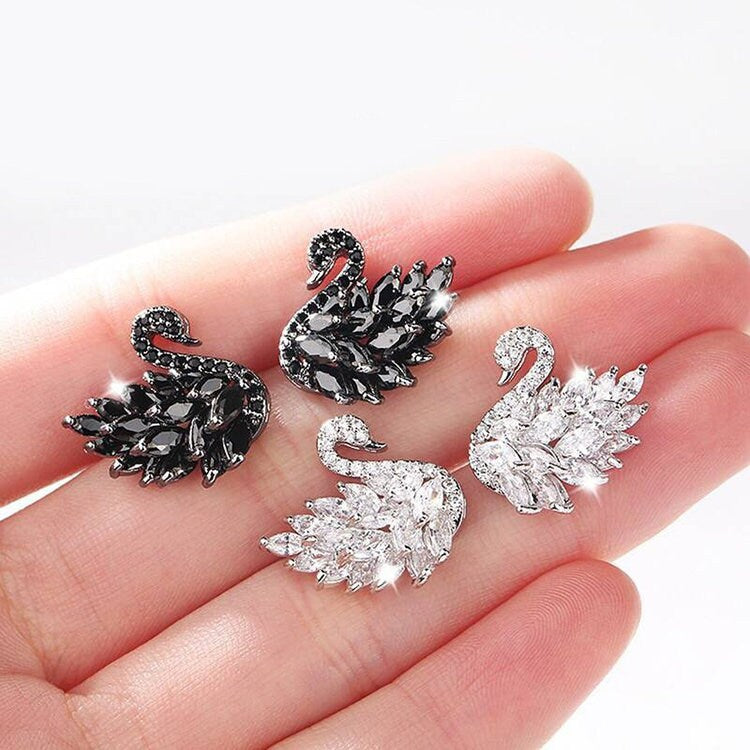 Swan Themed S925 Silver Zircon Stud Earrings