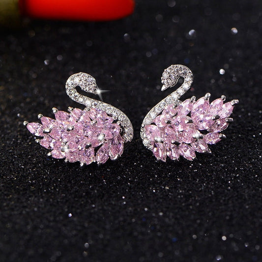 Swan Themed S925 Silver Zircon Stud Earrings