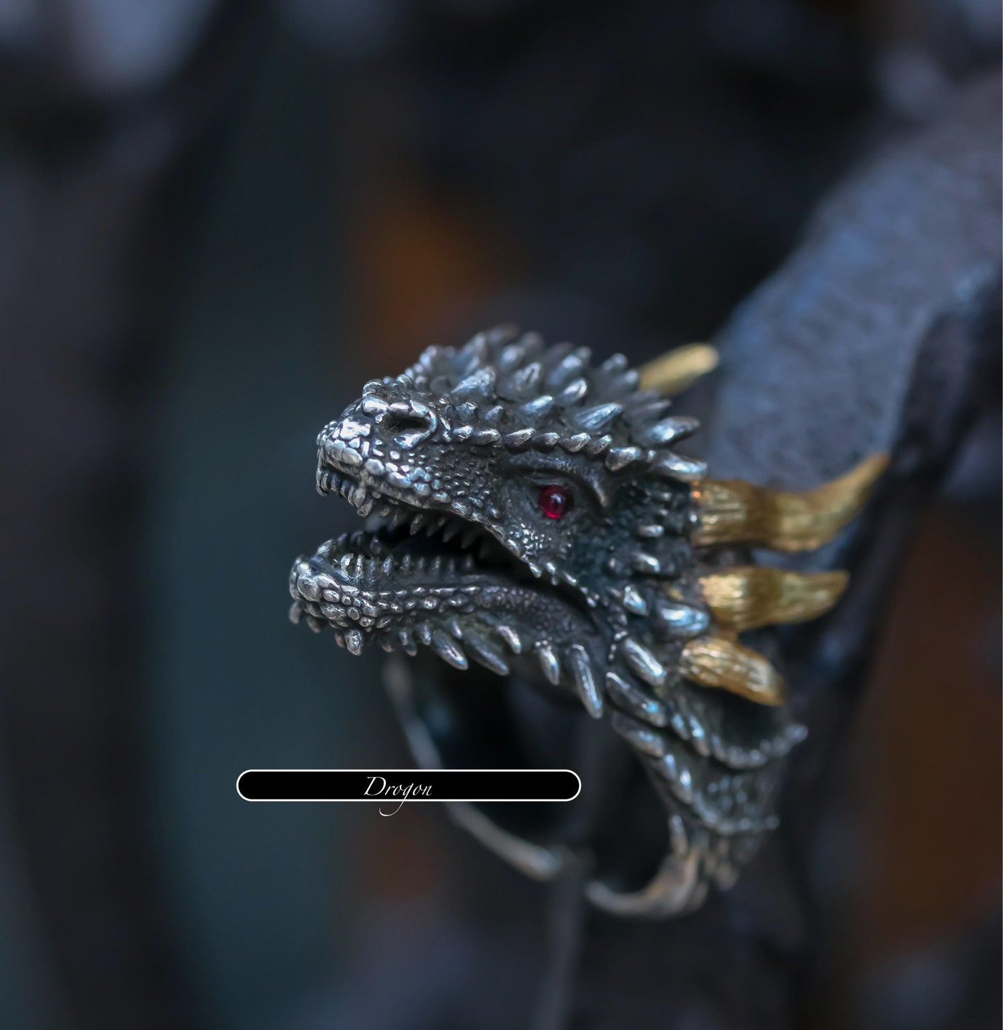 GOT Drogon Custom Ring with 18K Solid Gold S925 Silver and Ruby Game of Thrones