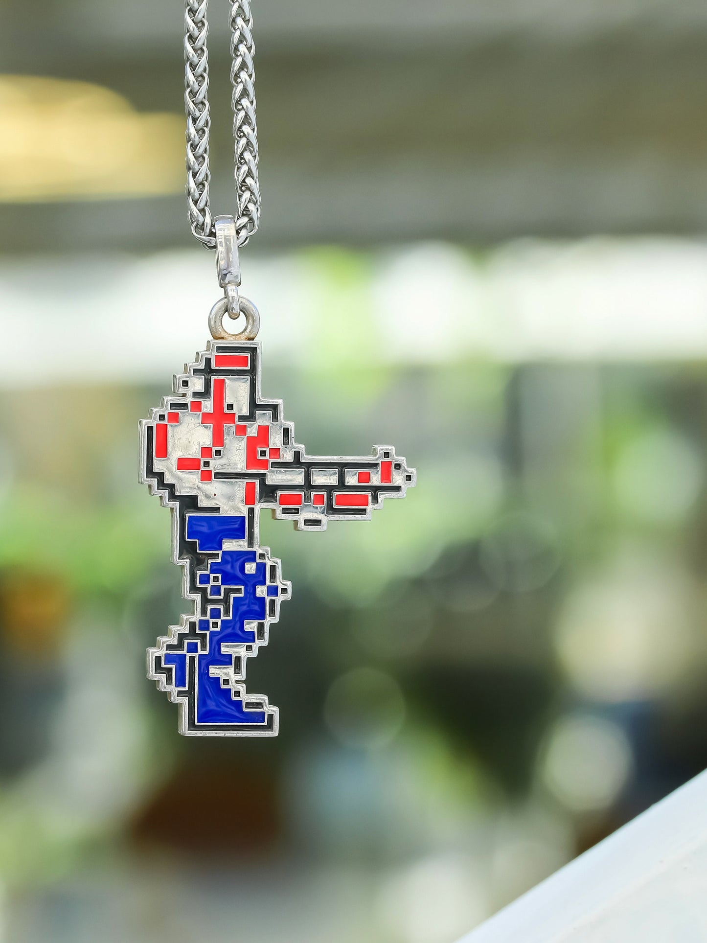 Retro 8 Bit NES S925 Silver Contra Bill Rizer Pendant Necklace