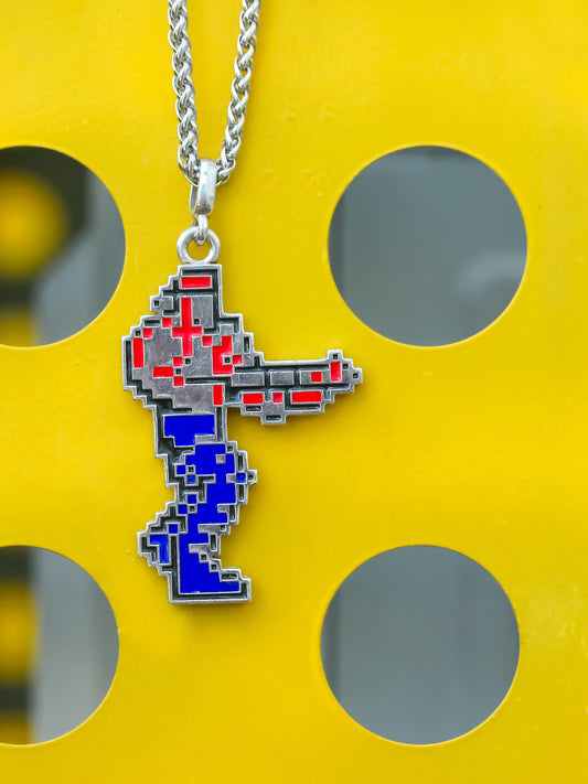 Retro 8 Bit NES S925 Silver Contra Bill Rizer Pendant Necklace