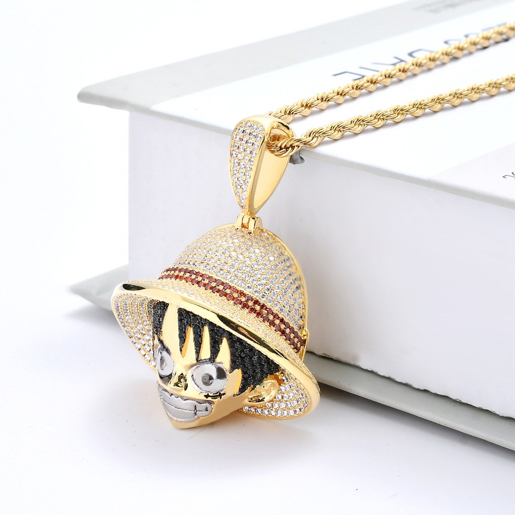 Iced-Out 14k Gold Plated Monkey D. Luffy Pendant Necklace Key Fob