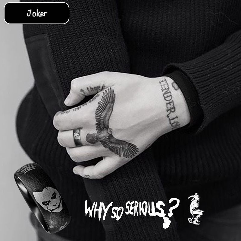 Black 857 Tungsten Custom Ring in DC Joker Theme