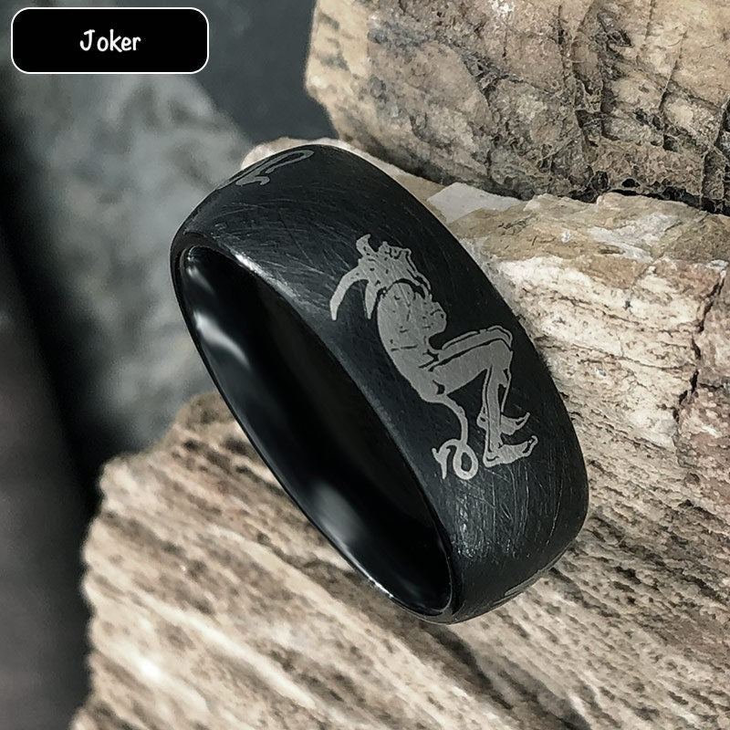 Black 857 Tungsten Custom Ring in DC Joker Theme