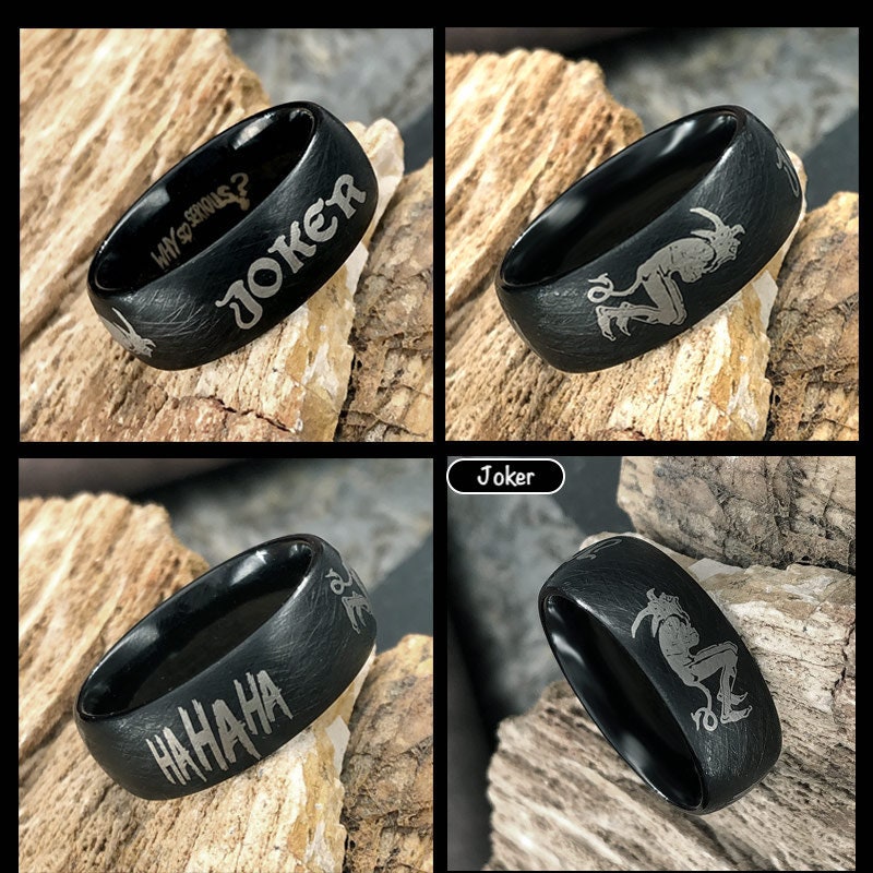 Black 857 Tungsten Custom Ring in DC Joker Theme