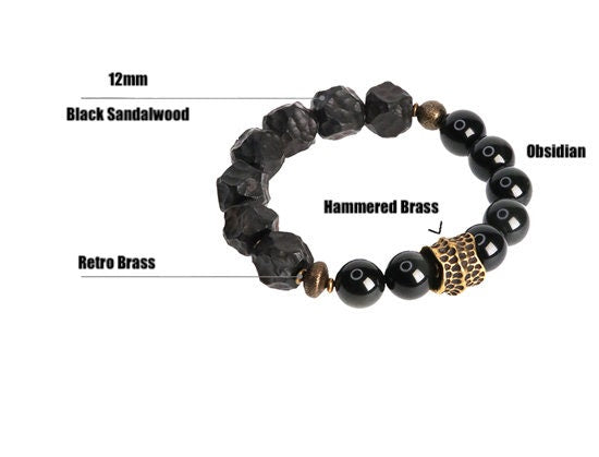 Natural Black Sandalwood Obsidian Retro Brass Tibetan Bracelet