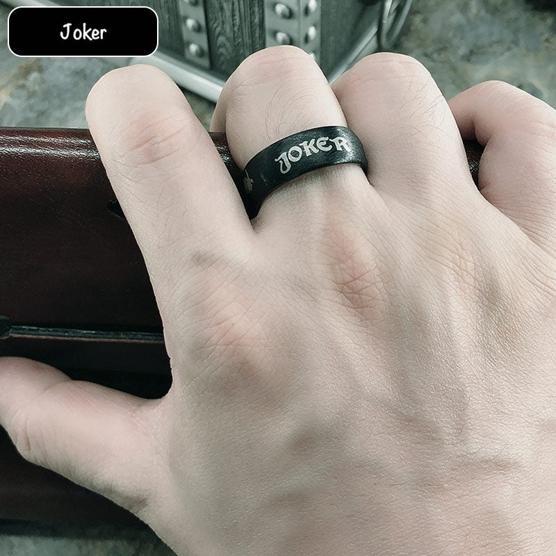 Black 857 Tungsten Custom Ring in DC Joker Theme