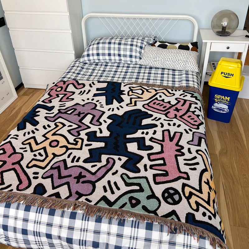 Keith Haring Graffiti Casual Tapestry Blanket Throws Color and Black and White Street Art Blanket Throw LGBTQ Decor