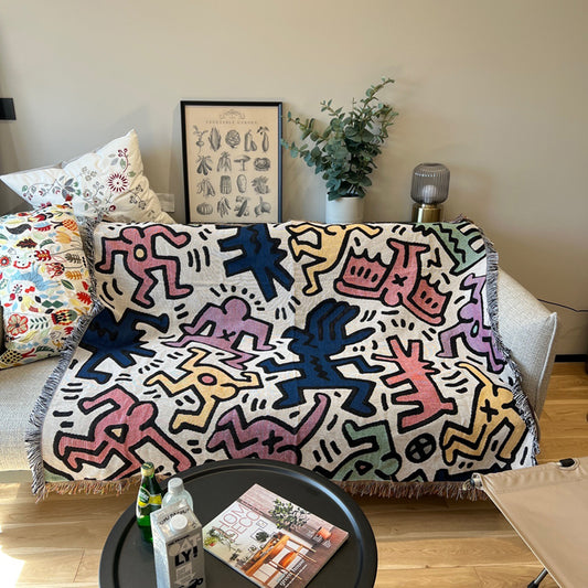 Keith Haring Graffiti Casual Tapestry Blanket Throws Color and Black and White Street Art Blanket Throw LGBTQ Decor
