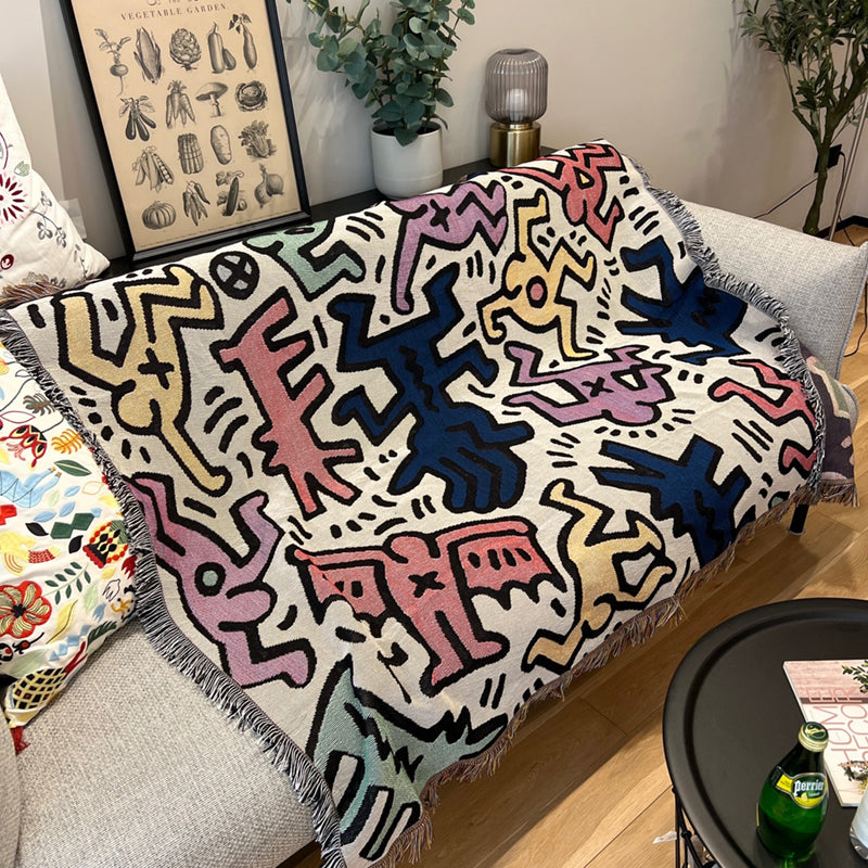 Keith Haring Graffiti Casual Tapestry Blanket Throws Color and Black and White Street Art Blanket Throw LGBTQ Decor