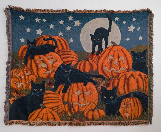 D.M.C. Original Halloween Pumpkin Black Cat Blanket throw