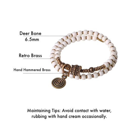 Genuine Tibetan Deer Bone Multilayer Bracelet Set with Retro Hammered Brass