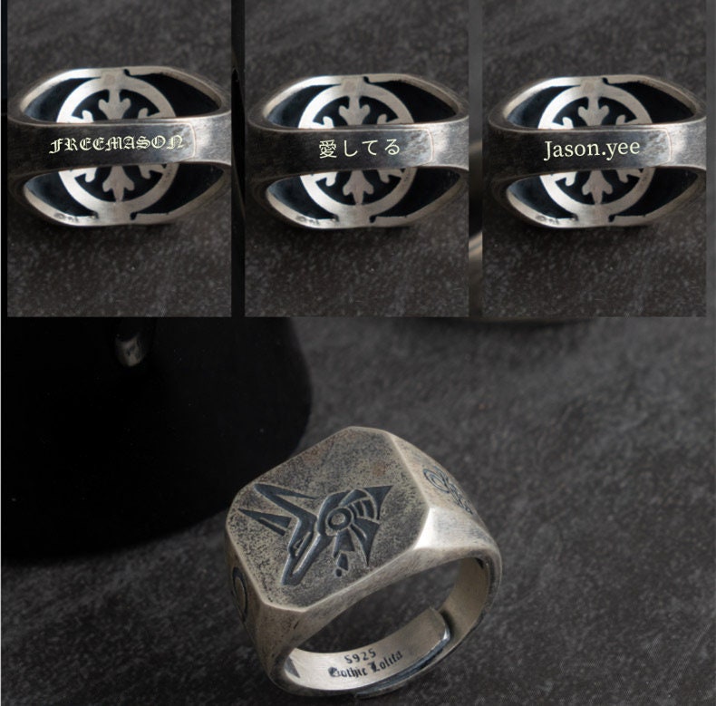 Custom 925 Silver 18k Solid Gold Ring Ancient Craft Ring Egyptian Gods Eyes Of Horus and Anubis Adjustable Size