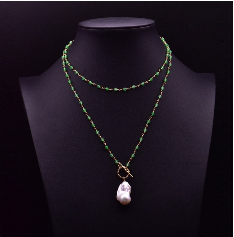 Natural Baroque Pearl Pendant Double Layer 30 inch Long Necklace