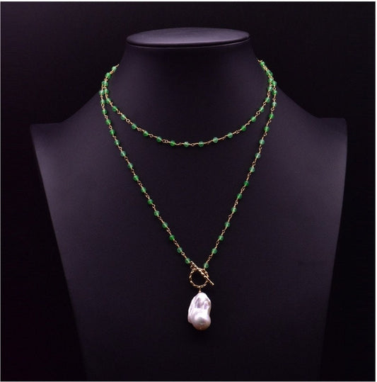 Natural Baroque Pearl Pendant Double Layer 30 inch Long Necklace