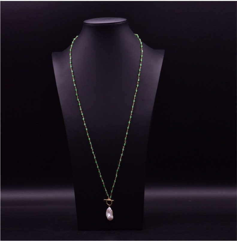 Natural Baroque Pearl Pendant Double Layer 30 inch Long Necklace