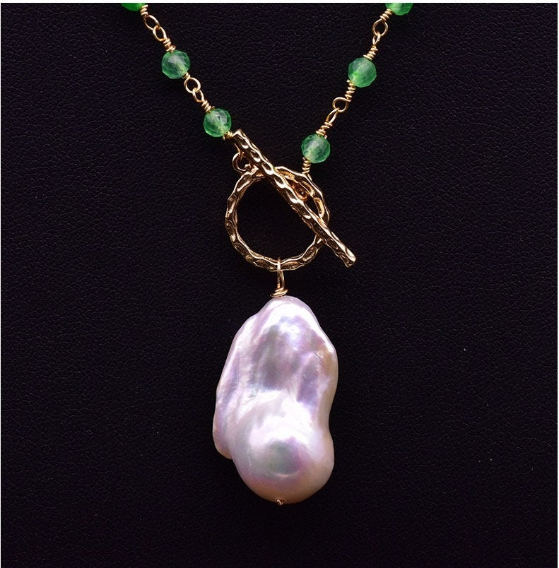 Natural Baroque Pearl Pendant Double Layer 30 inch Long Necklace