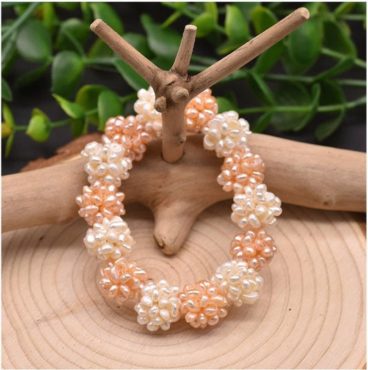 Natural Pearl Flower Shaped Bracelet Pink Floral