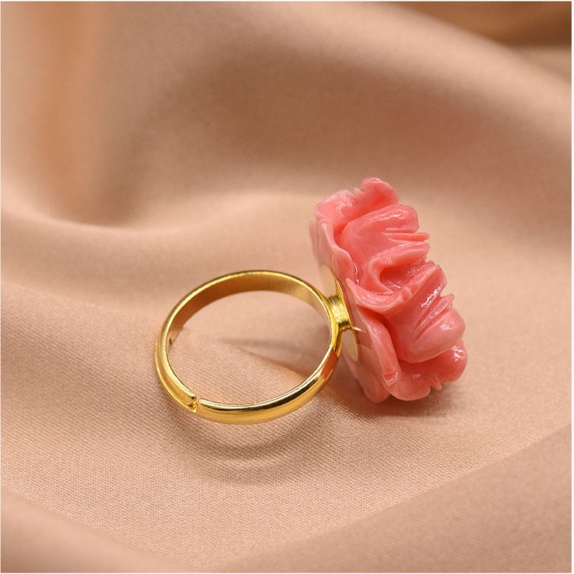 Natural Coral Flower 925 Sterling Silver Ring