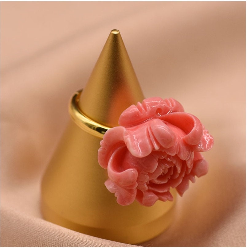 Natural Coral Flower 925 Sterling Silver Ring