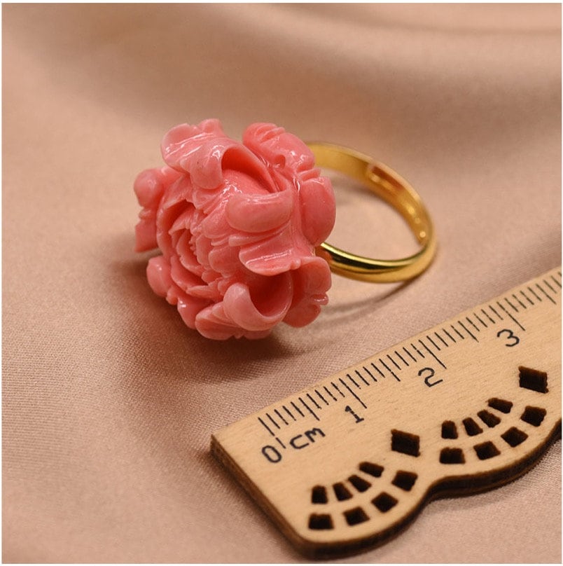 Natural Coral Flower 925 Sterling Silver Ring