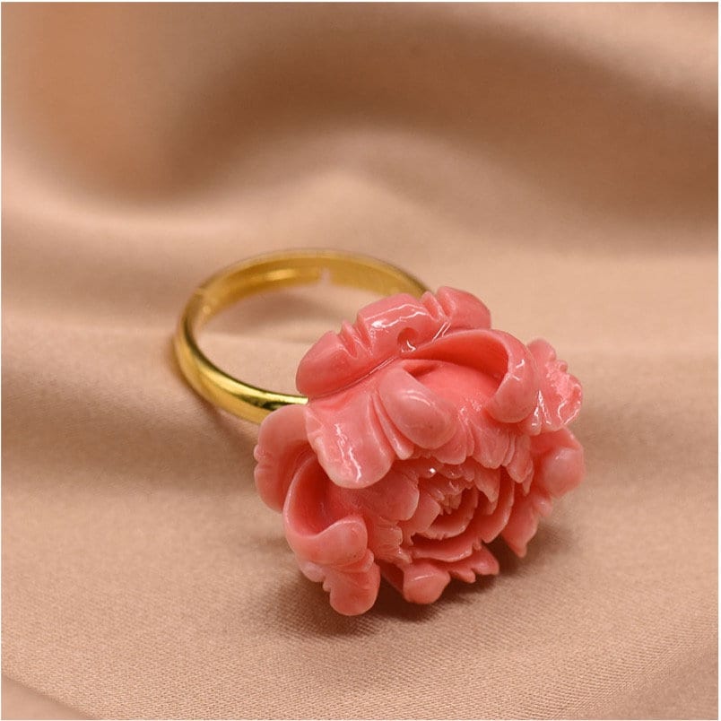 Natural Coral Flower 925 Sterling Silver Ring