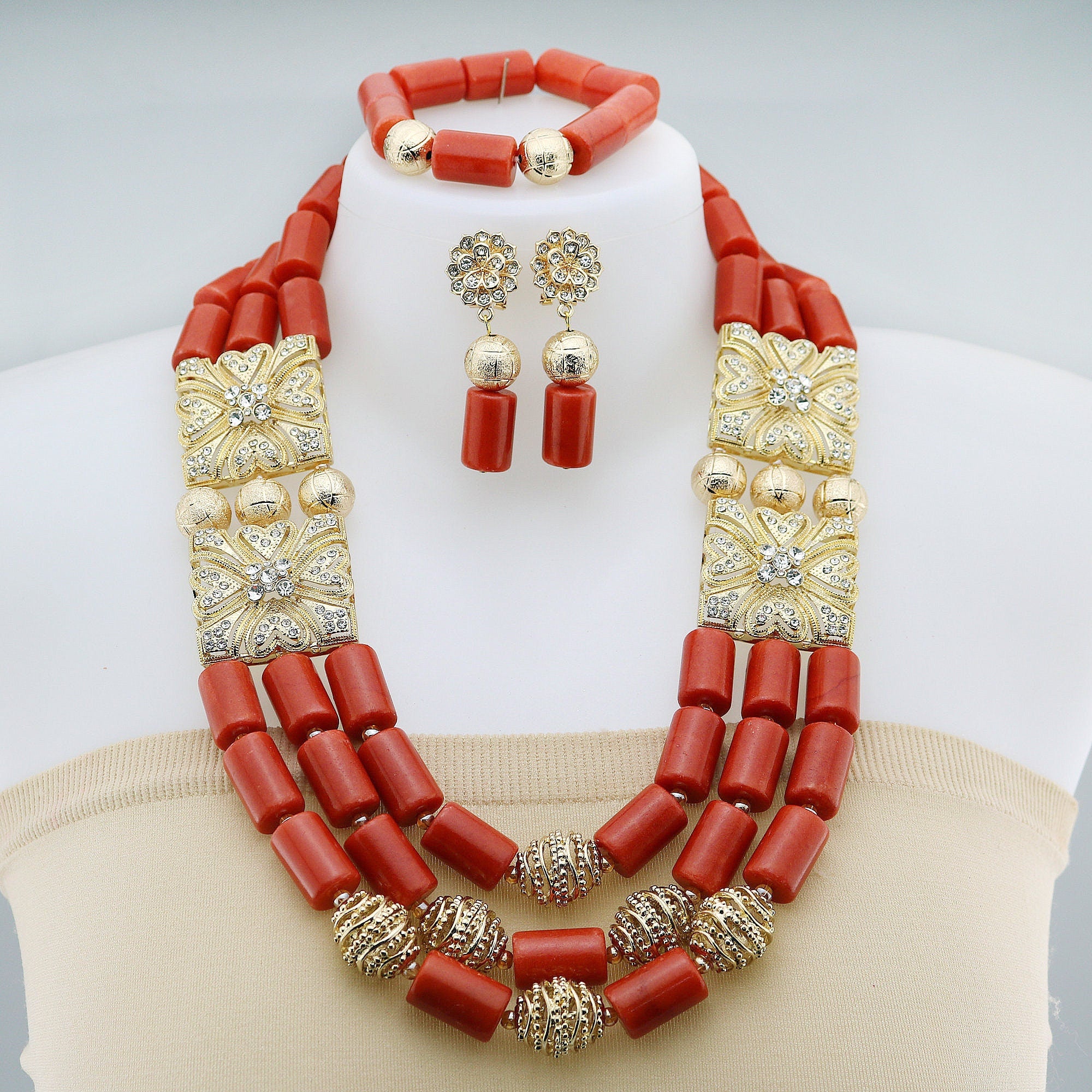 Coral beads store jewellery sets