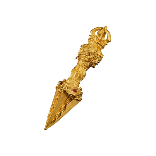 18K Solid Gold Phurba Tibetan Three-sided Vajrakila Dagger Pendant