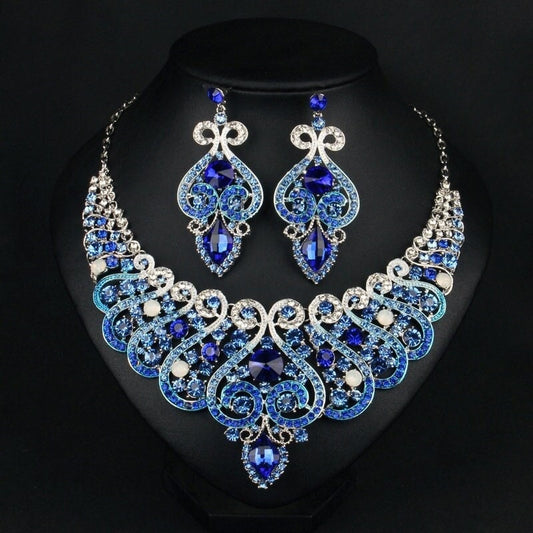 Bluebird Crystal Wedding Bridal necklace earrings Set Women Boutique African Luxury Jewelry
