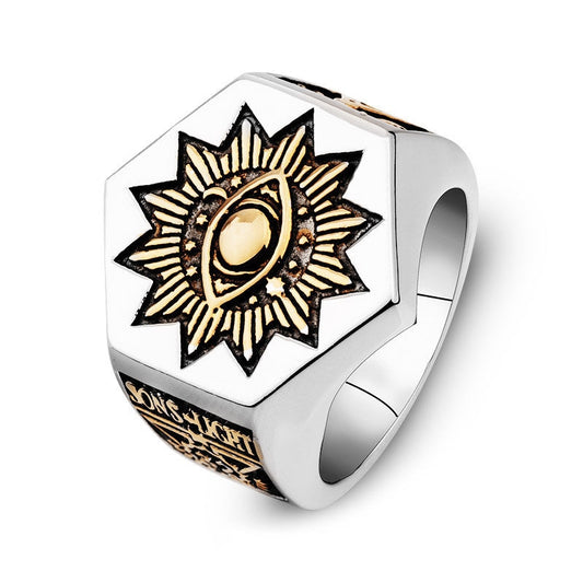 Custom Masonic Ring Freemason Silver 925 with 18k-Gold-Plated Symbols Adjustable band