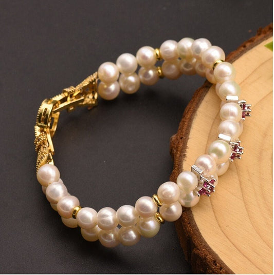 925 Sterling Silver Natural Fresh Water Pearl Bracelet - DMC Collection