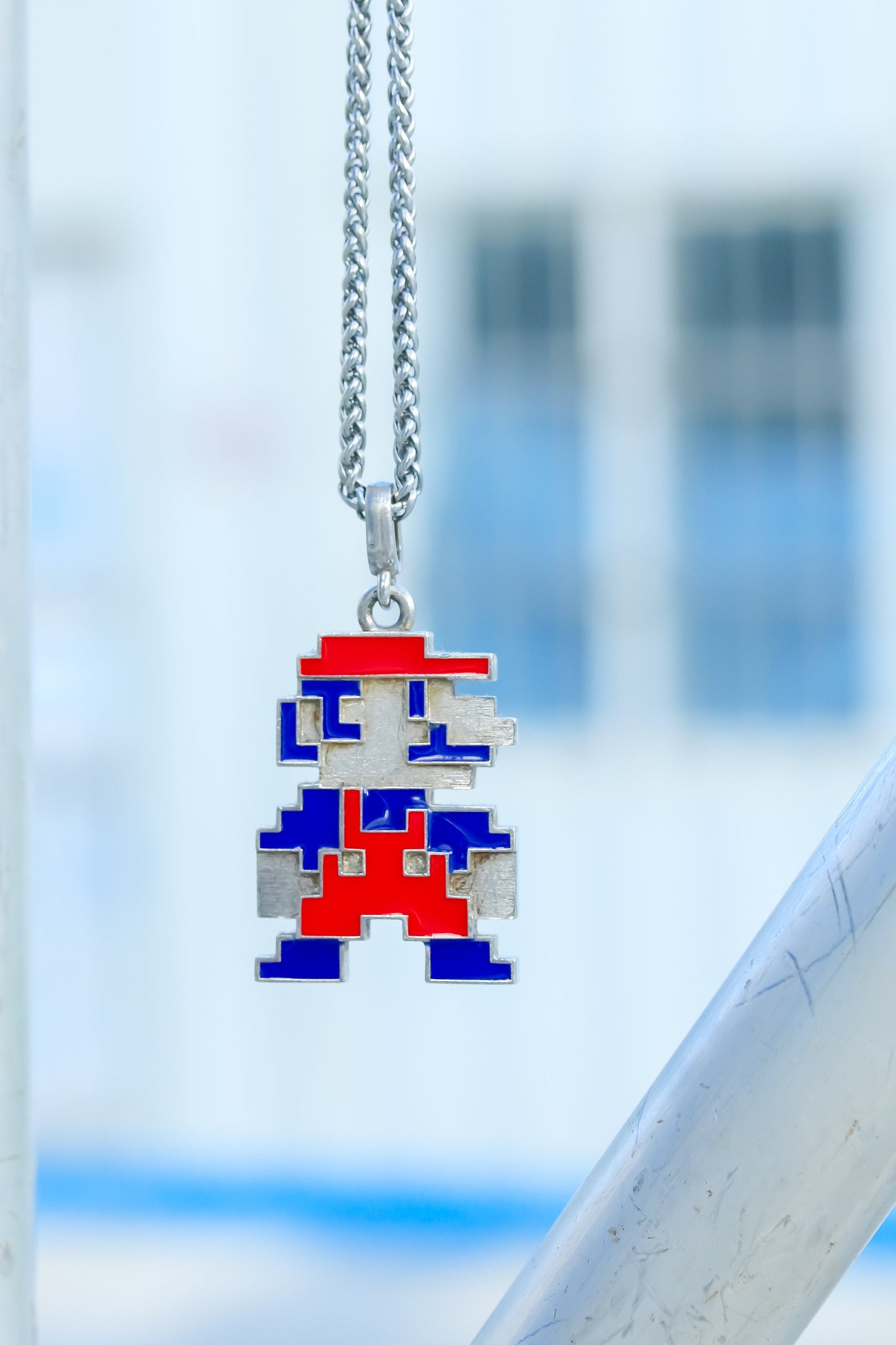 Retro 8 Bit NES S925 Silver Super Mario Pendant Necklace