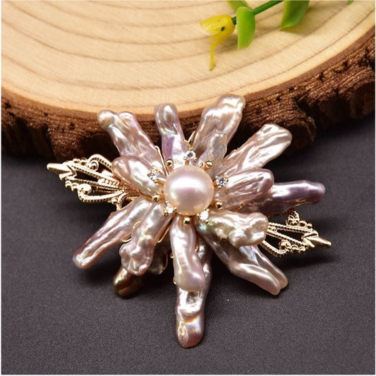 Natural Freshwater Baroque Pink Purple Pearl Floral HairPin