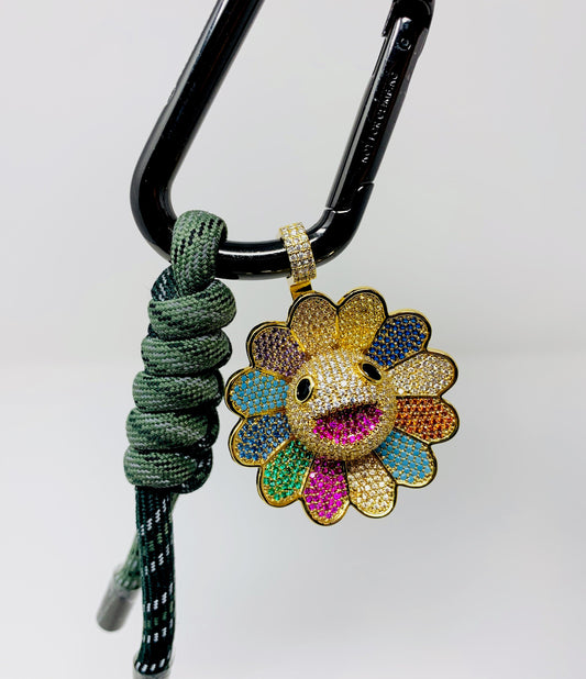 Spinning Takashi Murakami sunflower Art Iced-out necklace key fob