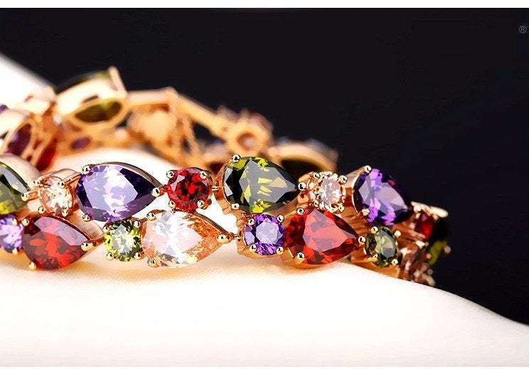 18K Gold Plated Multicolor Cubic Zirconia Bracelet - DMC Collection