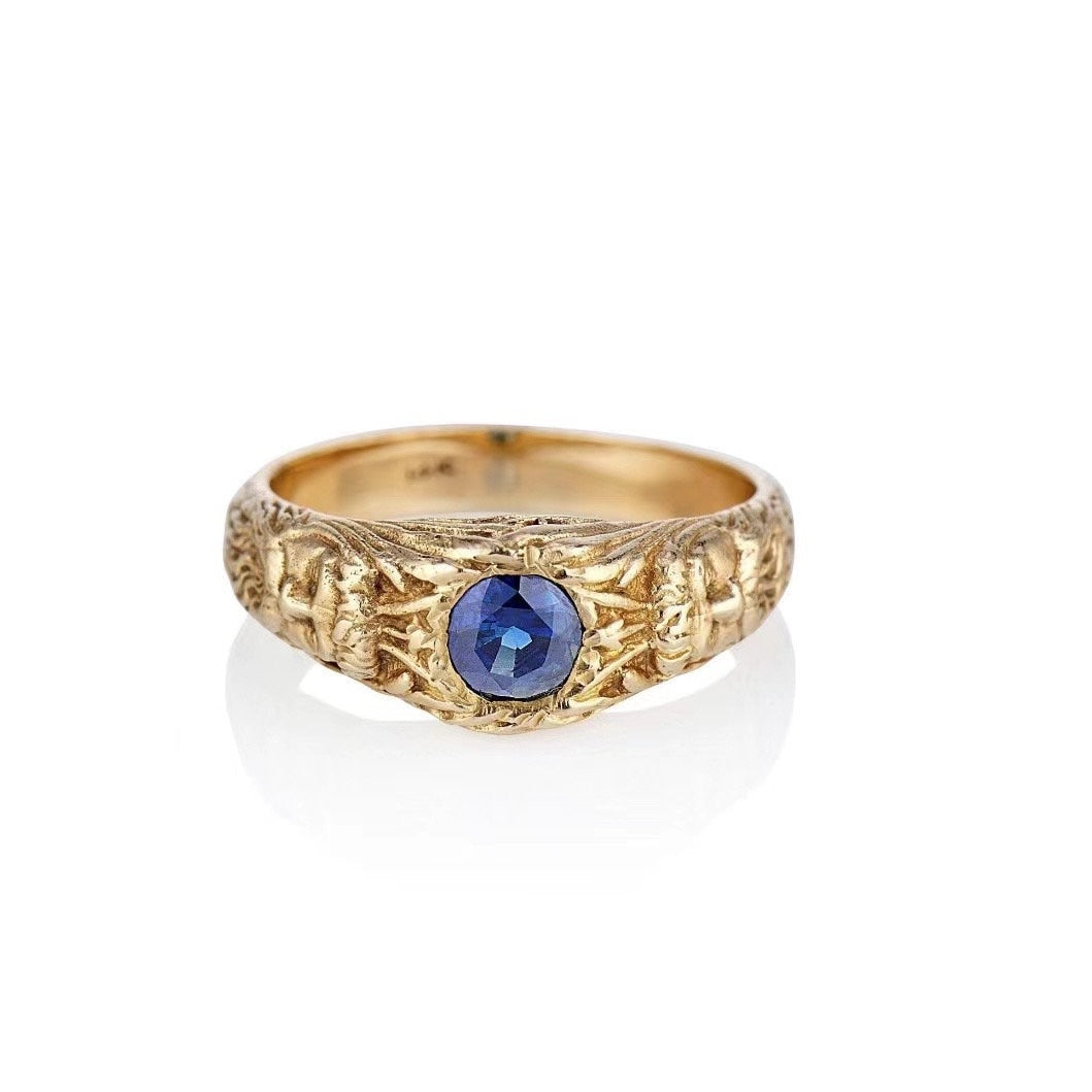 The Eyes of Hades Luxury 18K Solid Ring with 0.8ct Sapphire Authentic