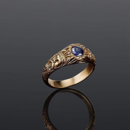 The Eyes of Hades Luxury 18K Solid Ring with 0.8ct Sapphire Authentic