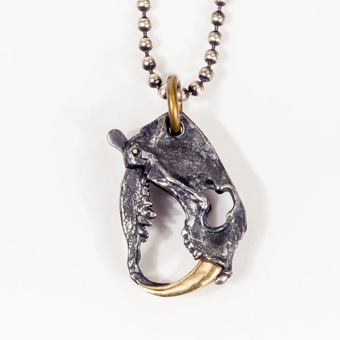 Sterling 925 Silver Saber-Tooth Tiger Skull Pendant