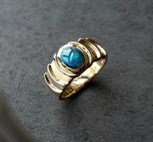 Ring of Poseidon 18K Solid Gold ring with Black Opal