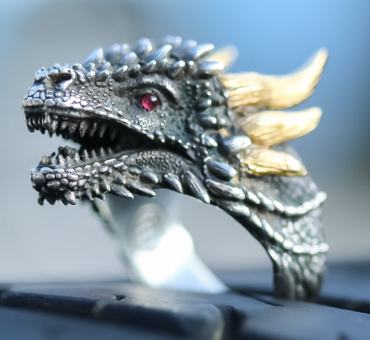 GOT Drogon Custom Ring with 18K Solid Gold S925 Silver and Ruby Game of Thrones