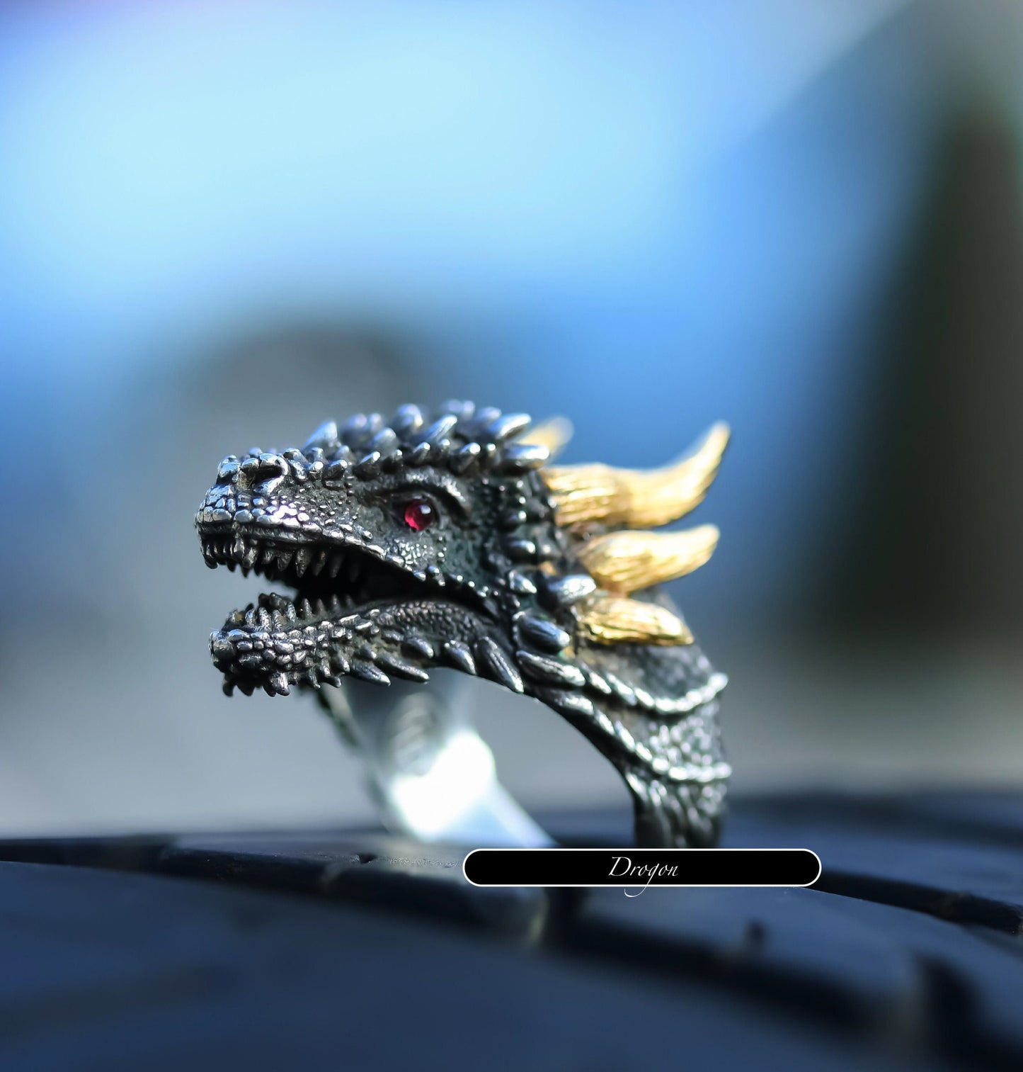 GOT Drogon Custom Ring with 18K Solid Gold S925 Silver and Ruby Game of Thrones