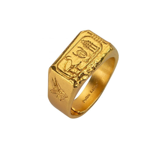 S925 Silver Gold Ring Ancient Craft Ring Egyptian Gods Eyes Of Horus and Anubis Adjustable Size
