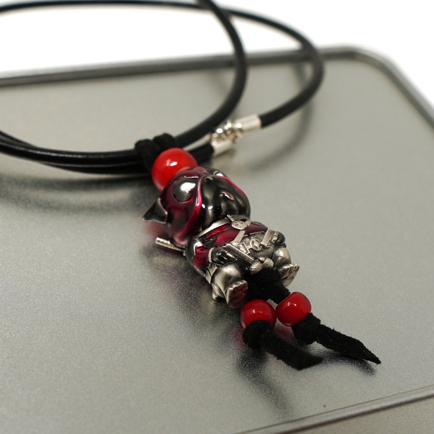 S925 Silver Deadpool Bulldog Enamel bead pendant necklace