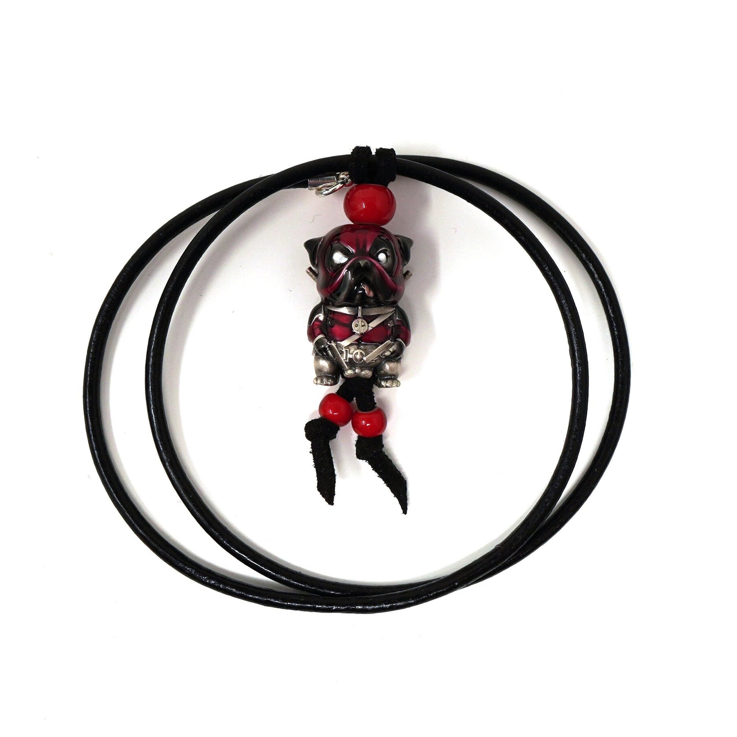S925 Silver Deadpool Bulldog Enamel bead pendant necklace